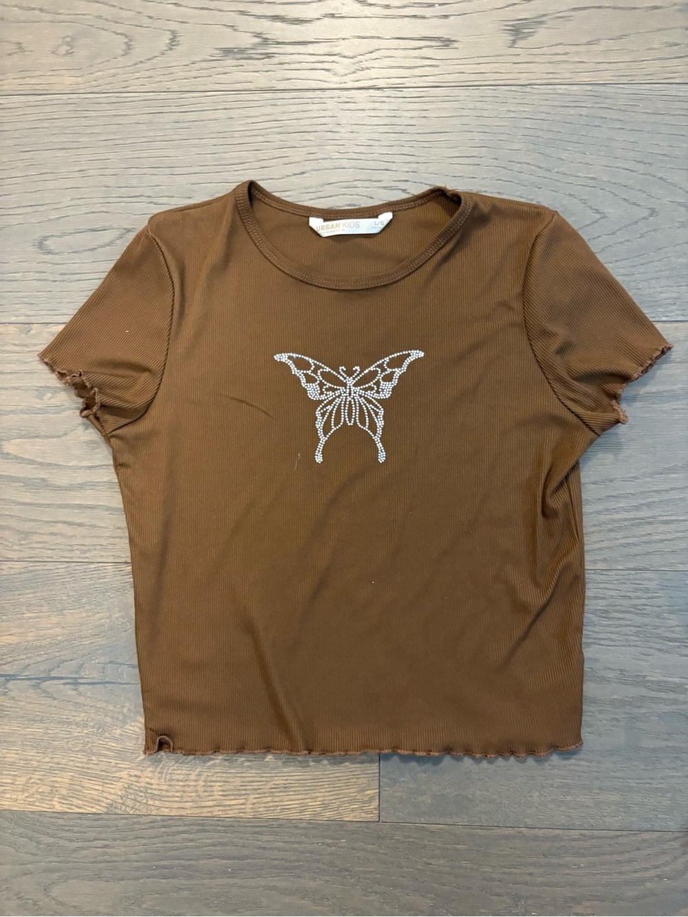Urban kids girls brown butterfly top sz large (12/14)